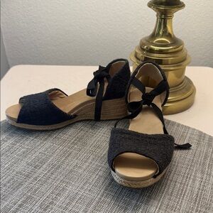 UGG Black Open-Toe Espadrille Wedge Sandals with Ankle Wrap
